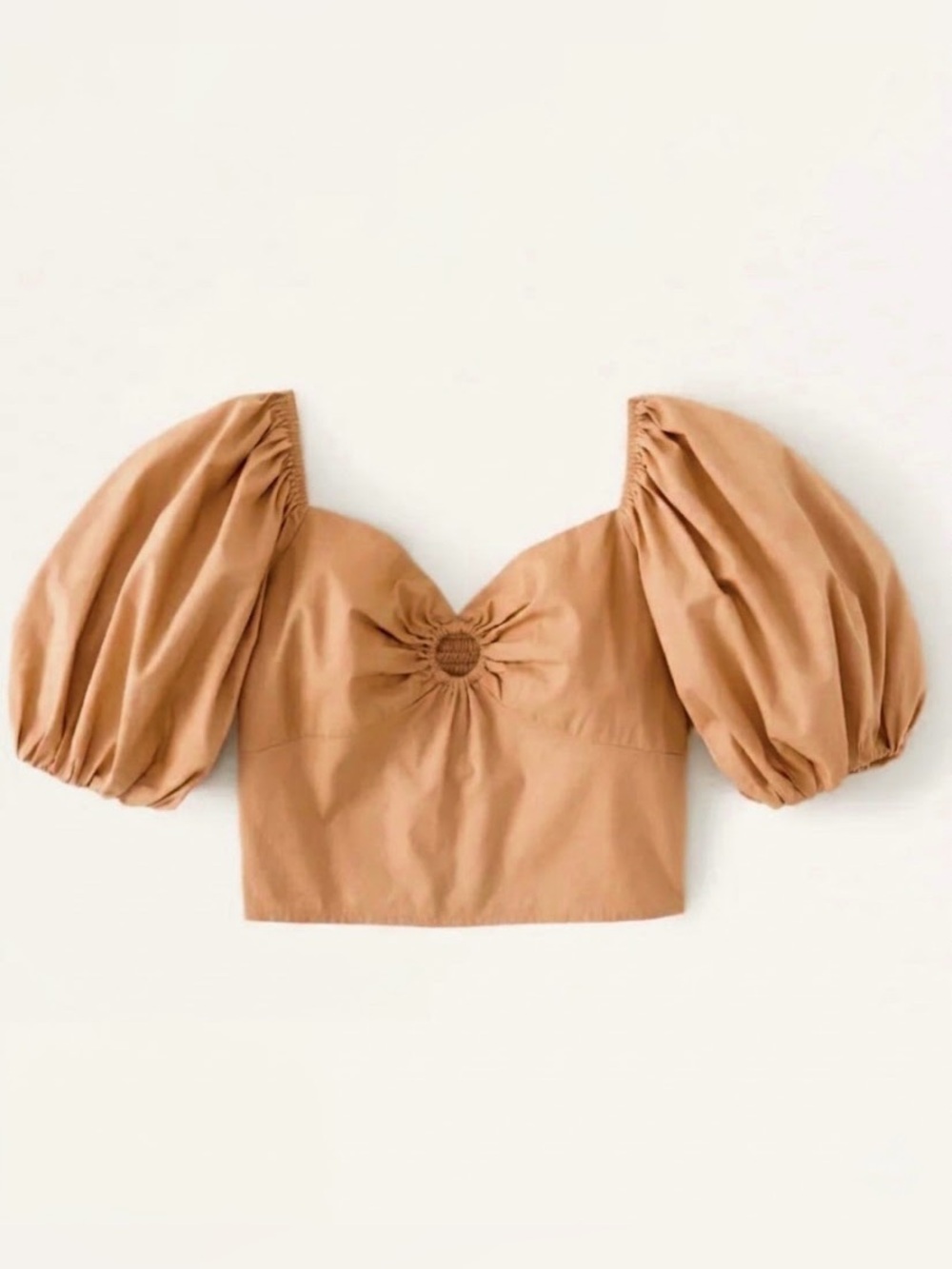 Abercrombie & Fitch Crop Smocked Puff Sleeve Poplin Top